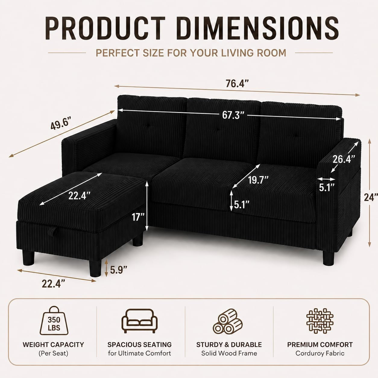 77-l-shaped-corduroy-sectional-sofa-with-storage-ottoman-black