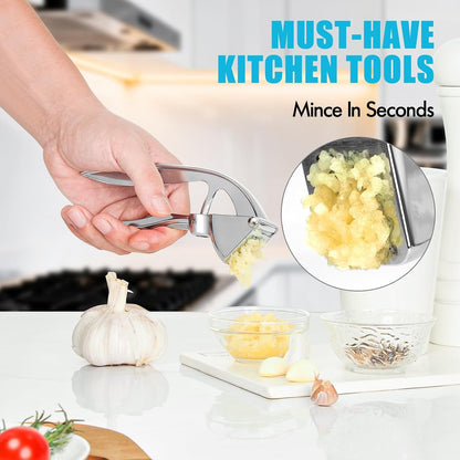 Garlic Press, Premium Metal Garlic Crusher Tool, Heavy Duty Garlic Mincer with Ergonomic Handle, Rust Proof & Dishwasher Safe, Easy to Squeeze and Clean -Silver4