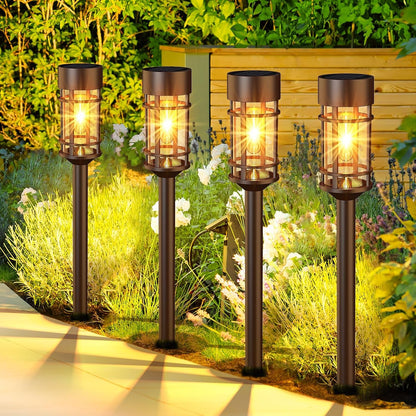 Solar Pathway Lights Outdoor Solar Lights 8 Pack Metal & Glass Design - Waterproof Auto On/Off Bright Long-Lasting Garden Landscape Lighting Walkway Driveway7