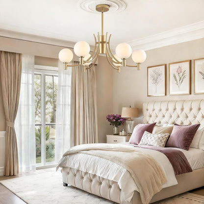 29.5"Milk White Glass Gold Sputnik Chandelier 6-Light Modern Chandeliers6