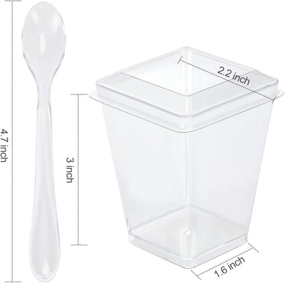 5 Oz Plastic Dessert Cups with Lids and Spoons 150 Pcs Serves 50, Yogurt Parfait Appetizer Cup for Party, Dessert Shooter Cups for Pudding Jello and Fruit2