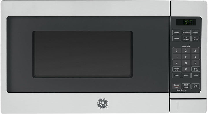 GE Countertop Microwave, 700 Watt 0.7 Cu. Ft., Stainless Steel, GCST07N1WSS | 4 Convenience Cook Settings, One-Touch Controls, Child Lock Technology, Glass Turntable, for Kitchen, Dorm, Office, Apartment
