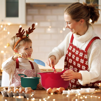 4 Pack Nesting Mixing Bowl Christmas Set with Pour Spout and Handle, BPA Free Microwave & Dishwasher Safe(Christmas Colours, 4 Pack with Handle)5