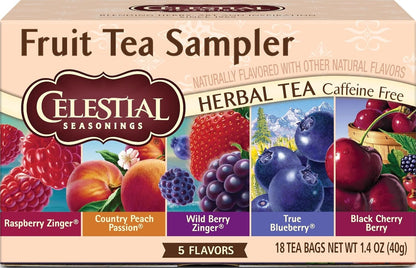 Fruit Tea Sampler Herbal Tea Variety Pack, Caffeine Free, 18 Tea Bags per Box1