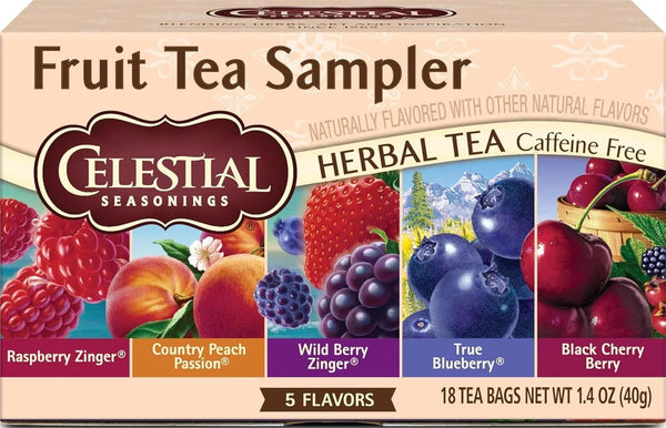 Fruit Tea Sampler Herbal Tea Variety Pack, Caffeine Free, 18 Tea Bags per Box1