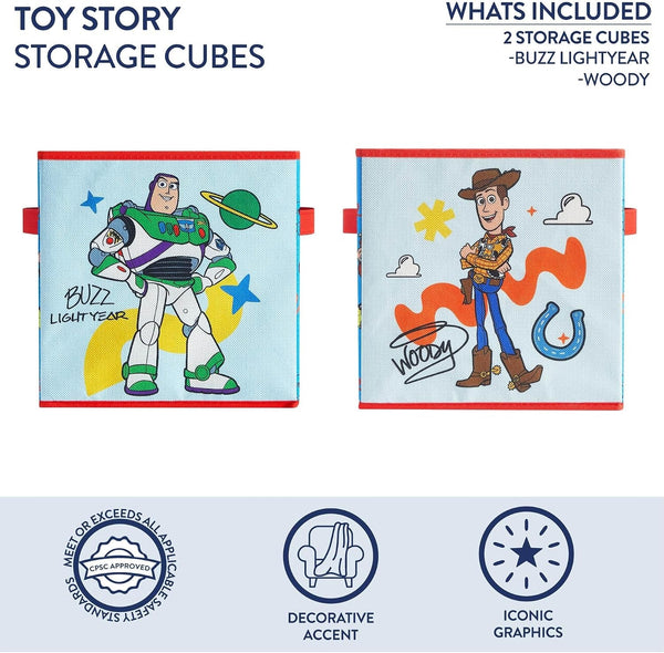 Disney Pixar Toy Story Storage Cubes for Kids,2 Pack 10"X10" Collapsible Fabric Bins with Handles, Organizer Boxes with Handles for Bedroom, Playroom & Nursery2