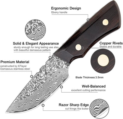 Meat Cleaver, 3.5 Inch Mini Pocket Fruit Knife Full Tang 67-Storey Damascus Steel Vg10 Ultra-Sharp Kitchen Tools Ebon Handle with Knife Sleeve3
