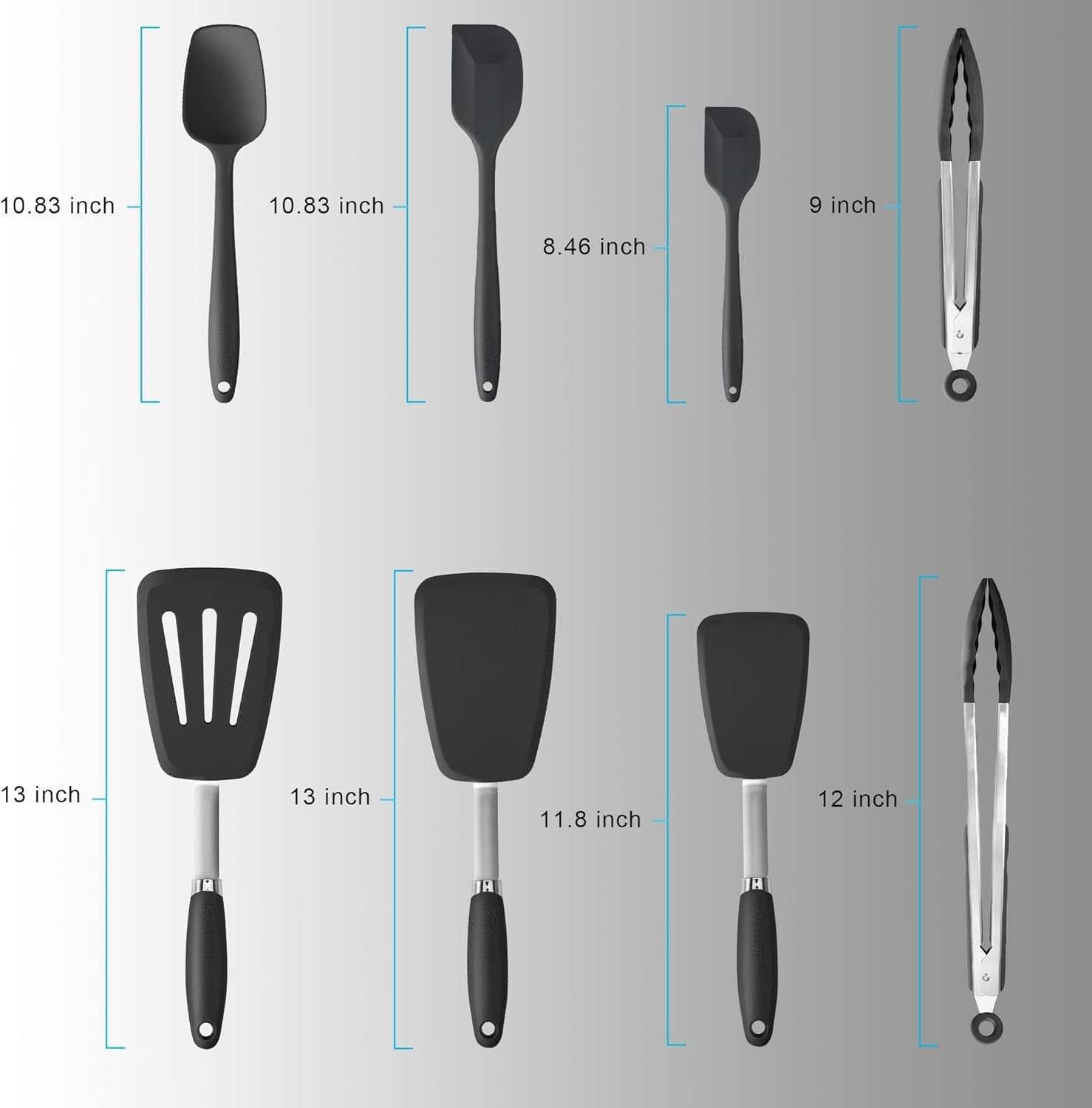 5-piece-silicone-spatulas-set-with-tongs-446-f-heat-resistant-black