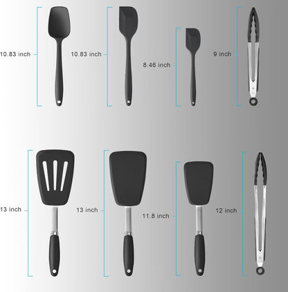5-Piece Silicone Spatulas Set with Tongs, 446°F Heat Resistant, Black8