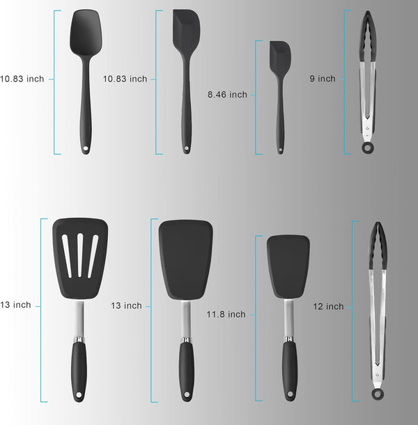 5-Piece Silicone Spatulas Set with Tongs, 446°F Heat Resistant, Black8