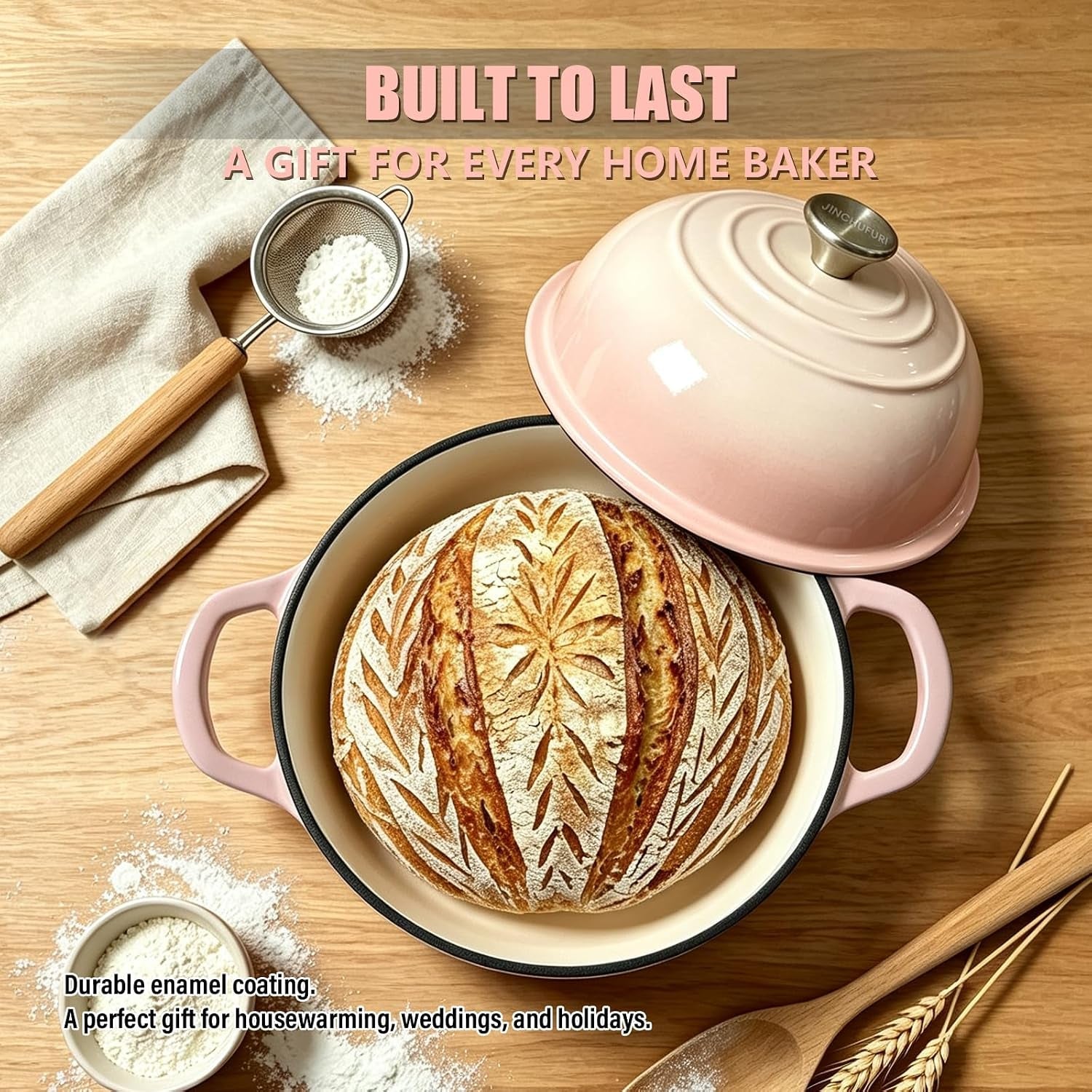 cast-iron-bread-dutch-oven-6qt-cream-enameled-with-lid-even-heat-and-steam-for-crispy-crust-easy-release-enamel-all-stovetops-safe-to-500f-for-sourdough-and-artisan-bread