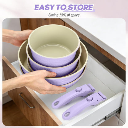Pots and Pans Set, Ceramic Nonstick Cookware Set Detachable Handle, Induction Kitchen Cookware Sets with Removable Handle, Non Stick RV Cookware Set, Dishwasher ＆ Oven Safe3