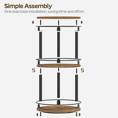 3-Tier Lazy Susan Organizer, Rotating Spice Rack, Spinning Organizer, Industrial Turntable Spice Rack Organizer for Cabinet, Kitchen Countertop, Pantry, Rustic Brown and Black SR23BR5