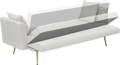 71" Modern Velvet Sofa Bed Futon, Convertible Sleeper Couch, Adj. Backrest4