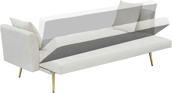 71" Modern Velvet Sofa Bed Futon, Convertible Sleeper Couch, Adj. Backrest4