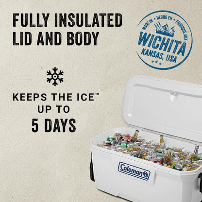 Coleman Marine Cooler with Fully Insulated UV Guard Lid & Body, Keeps Ice for 3+ Days, Great for Boating & Fishing, 52Qt/100Qt Wheeled/120Qt Options2