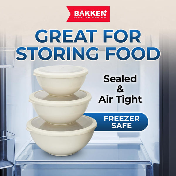 Bakken Master 12 Piece Plastic Nesting Bowls with Lids - Mixing Bowls Set Includes 6 Prep Bowls and 6 Lids, Bpa-Free, Reusable Meal Prep Containers, Microwave, Freezer & Dishwasher Safe, White Cream8