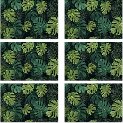 Linen Placemats Set of 6, Tropical Leaves Washable Table Mats 12X18 Inch, Heat Resistant Non Slip Placemats for Dining Table Kitchen Everyday Use1