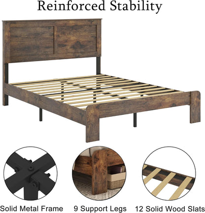 Wood Full Size Bed Frame with Headboard and Footboard, Dark Brown5