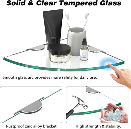 Corner Glass Shower Caddy 2 Pack 8Mm-Thick Tempered Glass Shelf No Drilling Wall Mount Corner Mounted Shelves Space Saver Adhesive Bathroom Home Shelf Shampoo Holder Organizer Strong Adhesion6