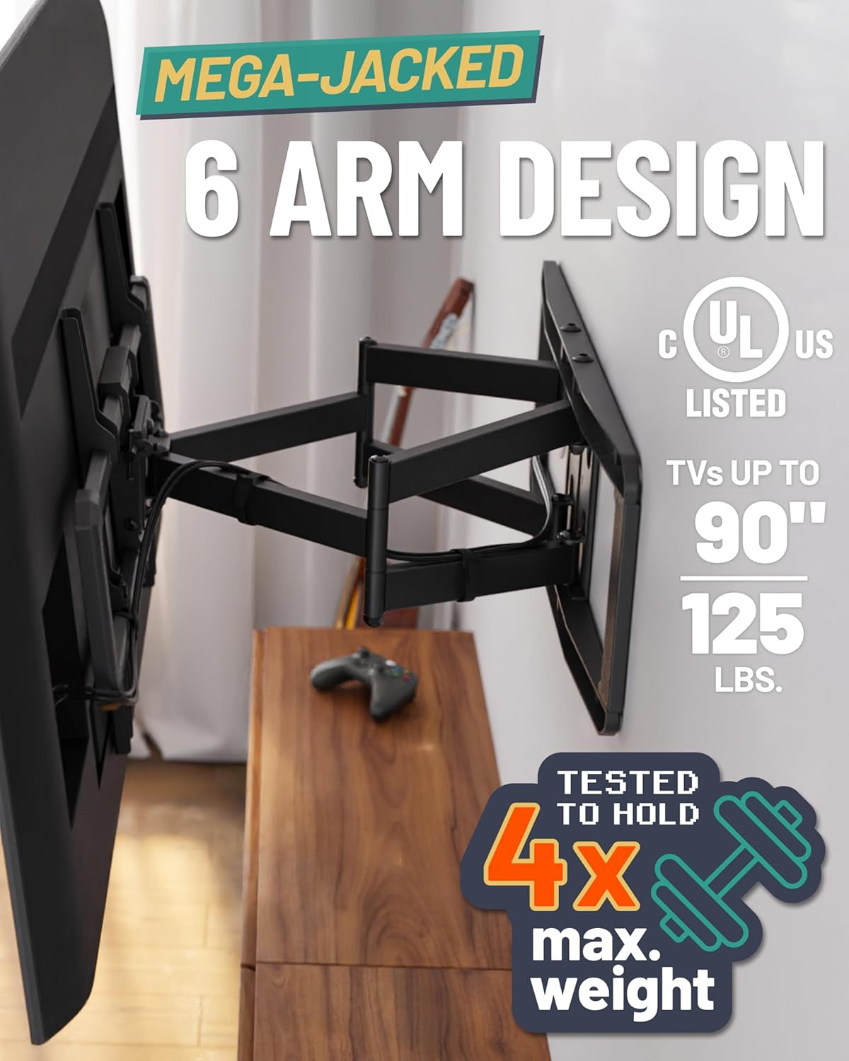 maxmotion-tv-wall-mount-for-large-tvs-42-to-90-full-motion-has-smooth-swivel-tilt-extension-universal-design-works-with-samsung-vizio-more-includes-hardware-drill-template