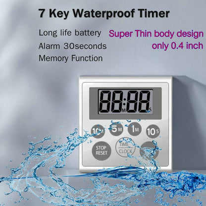 Digital Timer Waterproof Shower Timer Shower Clock Bathroom Kitchen Timer with Strong Magnet and Large LCD Display (Waterproof 7 Key)6
