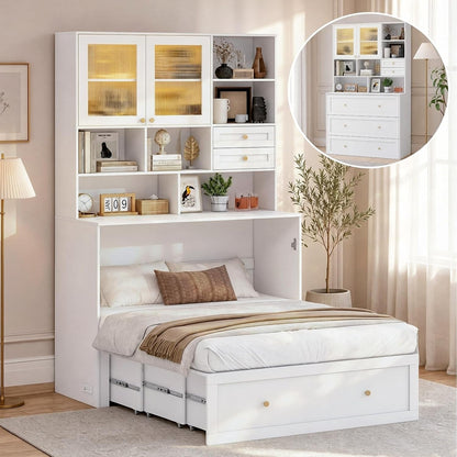Murphy Bed with Large Storage, LED Light, Charging Station (Queen)1