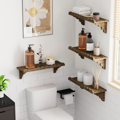 Scalloped Wood Wall Shelf – 17 Inch Floating Shelf with Wood Brackets, Easy to Install Rustic Wall Shelf for Living Room, Bedroom, Bathroom, or Any Space4
