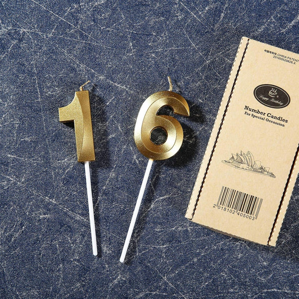 16Th Birthday Candles,Gold Number 16 Cake Topper for Birthday Decorations Party Decoration3