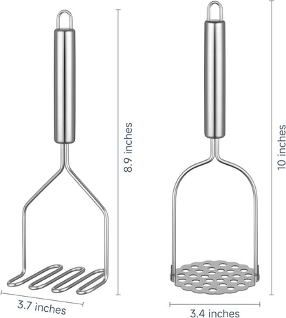 2PCS Stainless Steel Mashed Potato Masher for Vegetable, Ground Beef | Multipurpose Food Smasher, for Avocado Beans Salad Fruits & Vegetables, Sturdy Kitchen Utensils, Easy to Clean & Store2