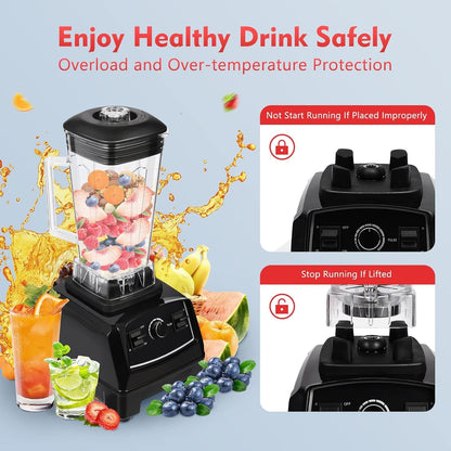 2200W Professional Countertop Smoothie Blender, 2L Heavy Duty Stainless Steel Commercial Kitchen Blender Mixer Juicer Ice Crusher,Adjustable Speed for Milkshakes,Ice Creams, Fresh Juices (Black)3