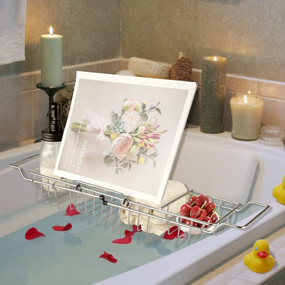 Stainless Steel Shower Caddy Tray with Removable Book Holder Silver7