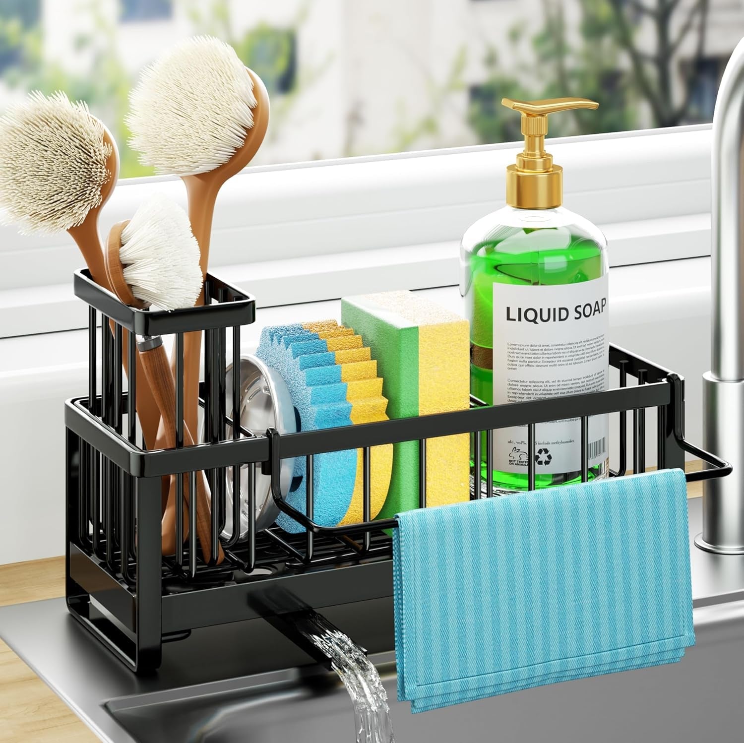 sponge-holder-for-kitchen-sink-self-draining-sink-caddy-with-brush-and-dishcloth-holders-stainless-steel-kitchen-countertop-organizers-and-storage-essentials-black