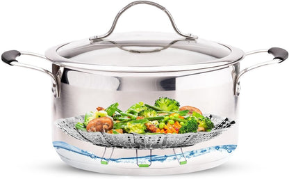 Vegetable Steamer Basket for Cooking Food, Stainless Steel Veggie Steam Basket for Pot, Folding Expandable Steaming Insert with Extendable Handle Fits Various Size Pot, 5.1" to 9"9