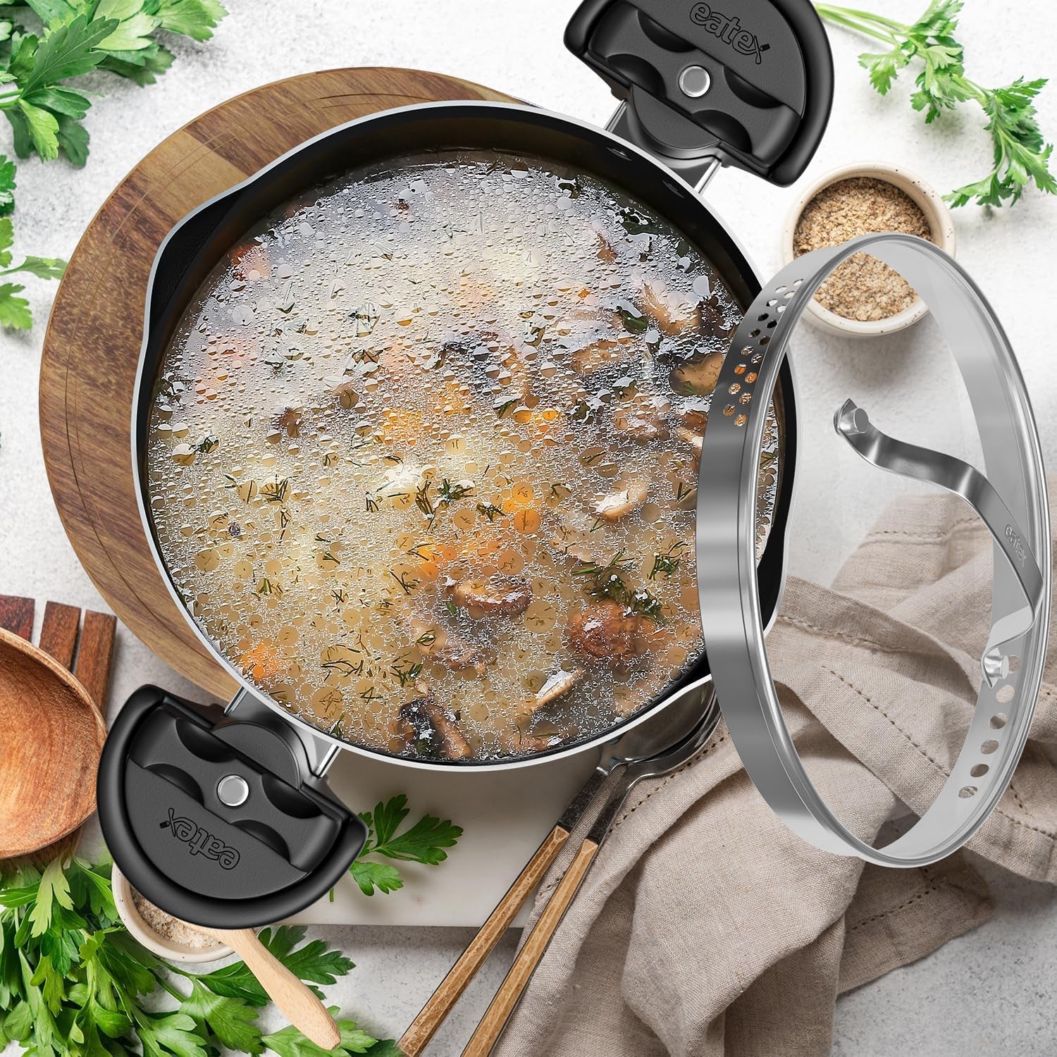 pasta-pot-with-strainer-lid-5-quart-multipurpose-stock-pot-simmer-spaghetti-pot-with-pasta-strainer-lid-twist-lock-handles-nonstick-ceramic-stainless-steel-pot-tempered-glass-lid-black