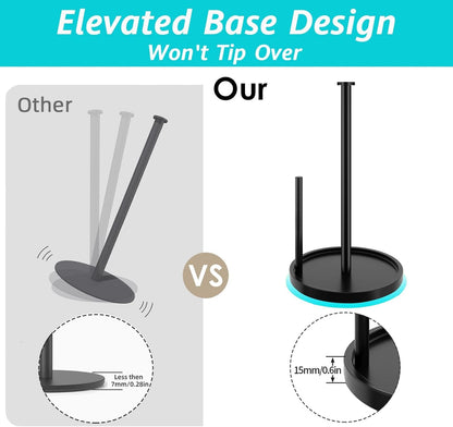 Paper Towel Holder Countertop, Standing Paper Roll Holder with anti Slip Weighted Base, Stainless Steel Freestanding Paper Towel Holder for Kitchen, Black2