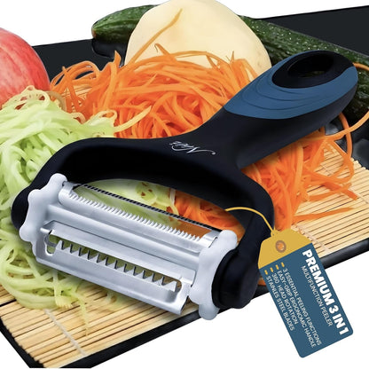 Julienne Peeler Vegetable Peeler - Potato Cabbage Fruit Cucumber Carrot Peeler and Julienne Shredder Tool for Kitchen - Multi-Function Stainless Steel Peeler Slicer Knife Julienne Set 3 in 11