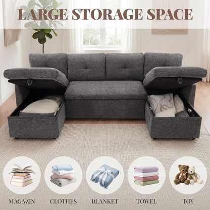 100" Sleeper Sofa Couch, Sectional Sofa Bed, Dark Grey5