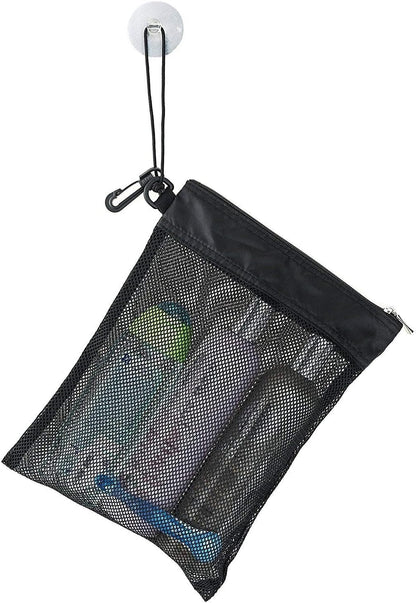Shower Bag Tote, Mesh Caddy Toiletry Organizer 12”L X 9”W, Compact and Lightweight with Suction Cup, Cord for Hanging, Zipper and Drawstring Pouch 14”L X 10”W, Black7