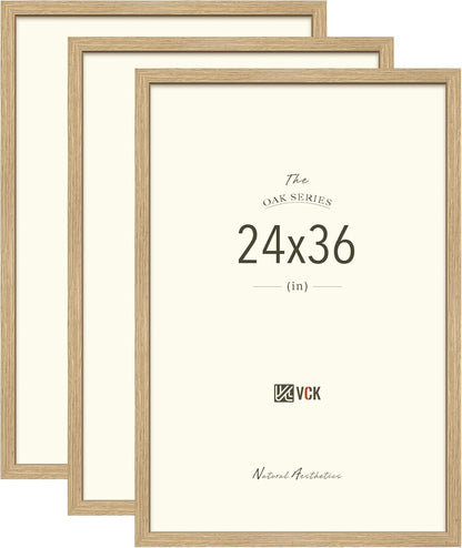 24X36 Poster Frame 3 Pack, Natural Oak Wood Wide Border, for Picture1