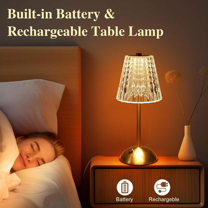 Cordless Lamp,Dimmable Crystal Table Lamp 3 Colors LED Gold Lamp5