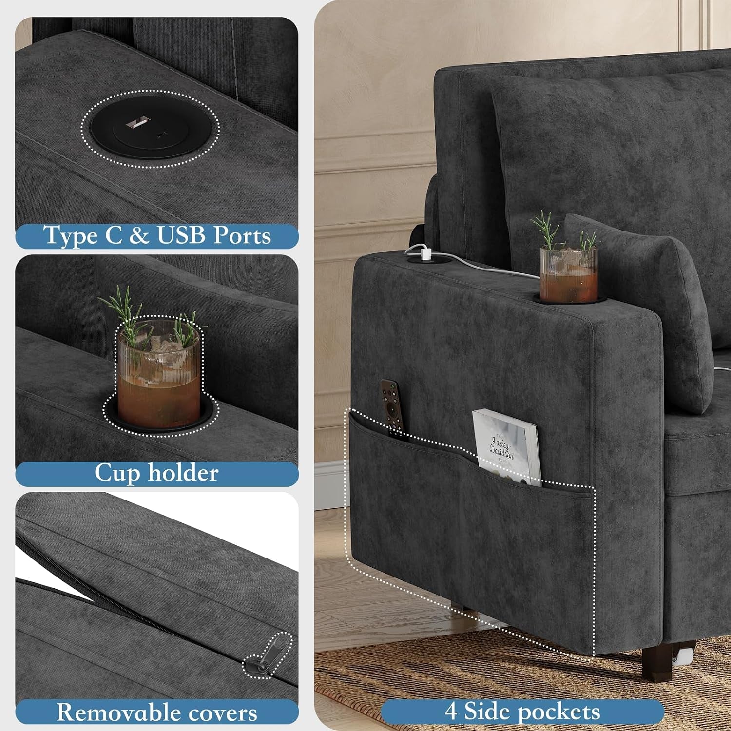 3-in-1-pull-out-couch-56-inch-convertible-sleeper-sofa-bed-loveseat-sofa-couch-with-cup-holders-usb-side-pocket-modern-loveseat-for-living-room-bedroom-includes-toss-pillows-gray