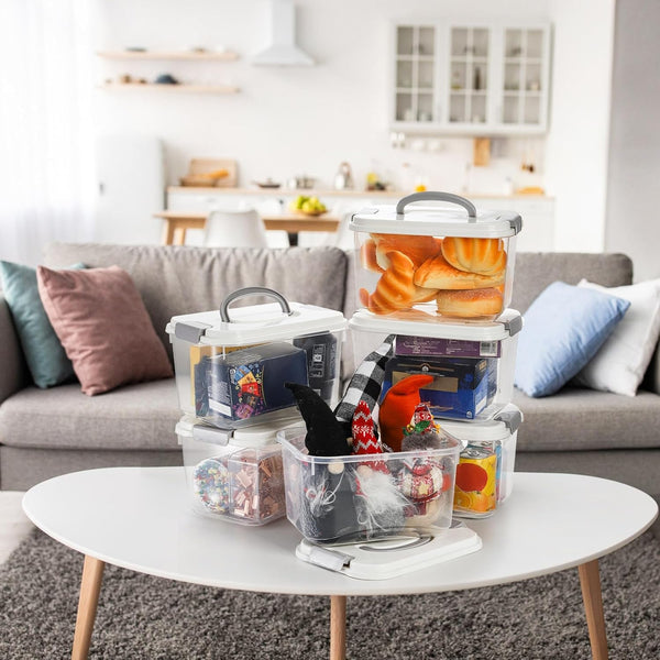 8 Pack 5.5 Quart Plastic Storage Bins with Lid and Handle, Clear Latch Storage Box Stackable Organizing Bins, Lidded Storage Container for Home, Office9