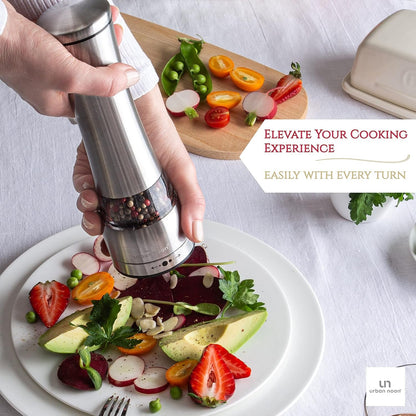 Salt and Pepper Grinder Set - Large Capacity Stainless Steel Pepper Grinder and Salt Grinder with Tray in Luxurious Gift-Box - Manual Mills with Ceramic Grinders and Adjustable Coarseness (Set of 2)3