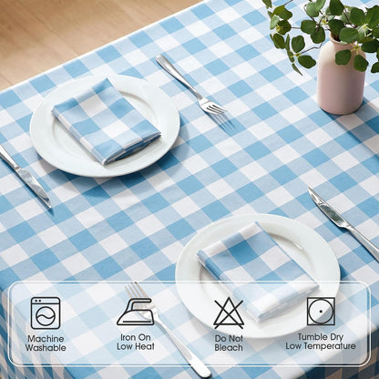 Checkered Tablecloth Rectangle Waterproof Gingham Table Cloth Washable Buffalo Plaid Table Cover Wrinkle Free for Kitchen, Dining and Outdoor Picnic, 52 X 70 Inch, Light Blue and White5