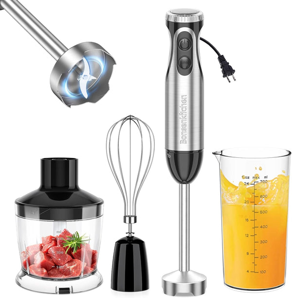 Immersion Blender with Food Processor, 20 Speeds & Turbo Mode | 4-In-1 Emulsion Hand Blender, Egg Whisk, 24 Oz Beaker & Chopper Bowl, Portable Hand Mixer for Smoothie, Soup, Baby Food1