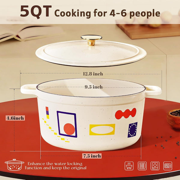 Enameled 5QT Cast Iron Dutch Oven Pot with Gift Box, Bonjour | Sourdough Bread Baking, Healthy & Non-Toxic, All Stovetop Compatible, Oven Safe up to 500° F, Easy to Clean2