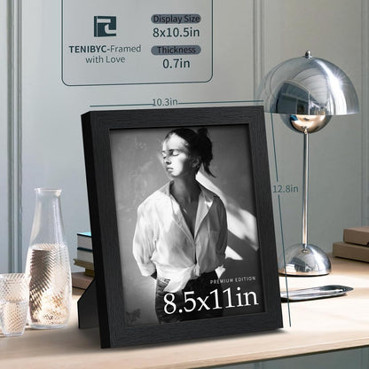 8.5 by 11 Picture Frame 3 Pack, Black Wood, Real Glass, for Photo3
