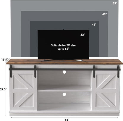 TV Stand for 65 Inch TV, Sliding Barn Doors, Bright White | Farmhouse Entertainment Center, Storage Cabinets, Adjustable Shelves, Media Console for Living Room, Bedroom5