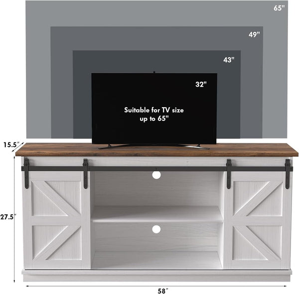 TV Stand for 65 Inch TV, Sliding Barn Doors, Bright White | Farmhouse Entertainment Center, Storage Cabinets, Adjustable Shelves, Media Console for Living Room, Bedroom5